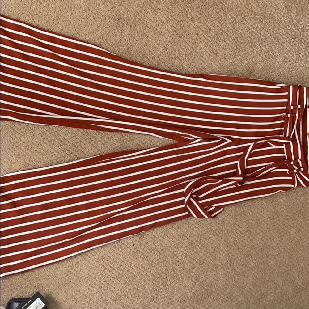 Rust/White Striped Wide Leg Pants